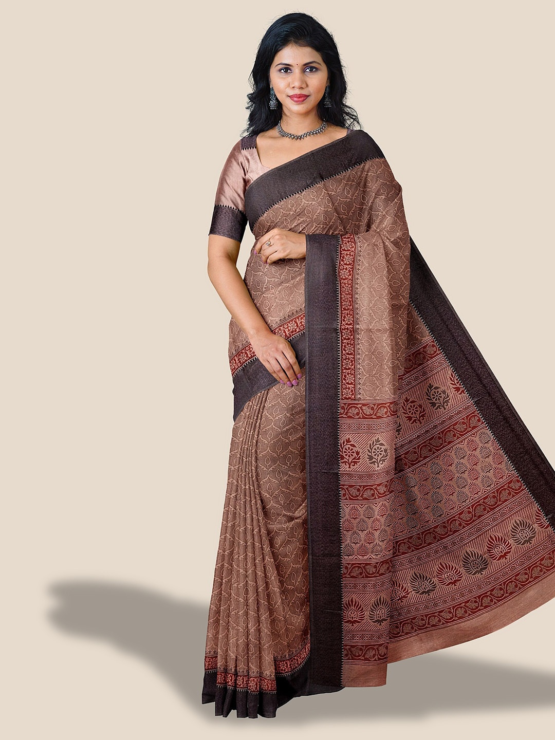 

The Chennai Silks Floral Printed Pure Cotton Saree, Peach