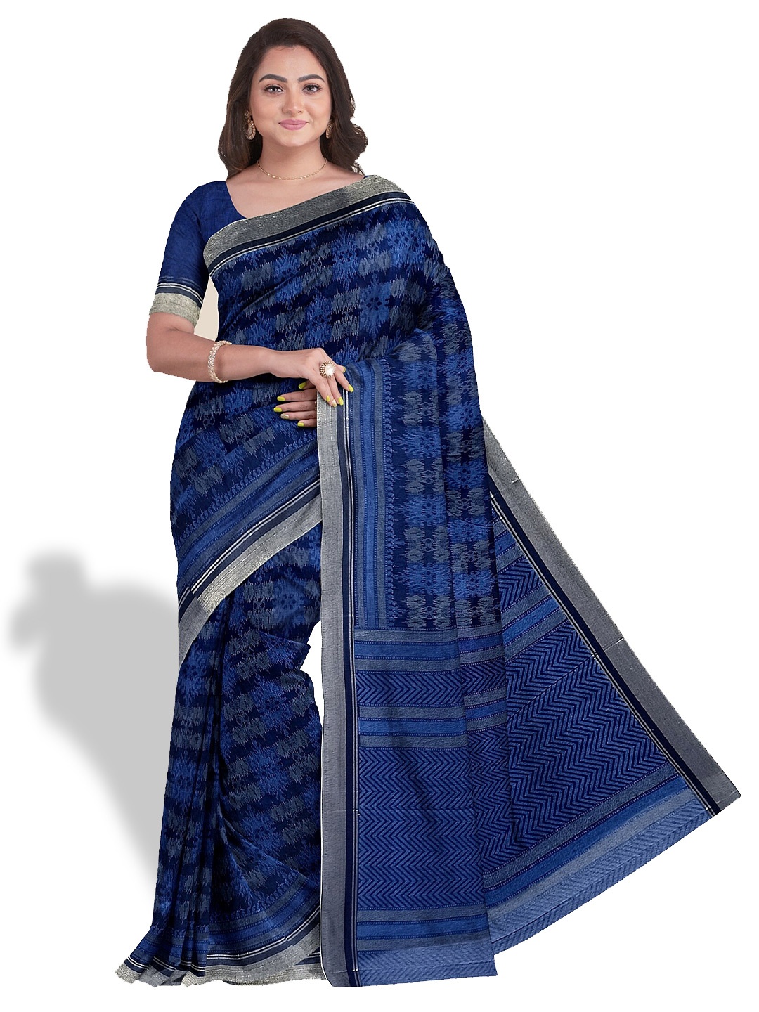 

The Chennai Silks Ethnic Motifs Zari Pure Cotton Saree, Navy blue