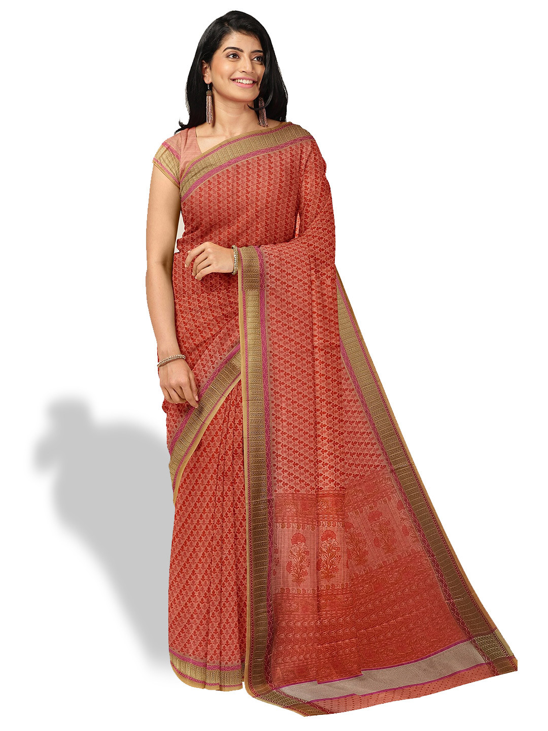 

The Chennai Silks Ethnic Motifs Printed Kota Saree, Red