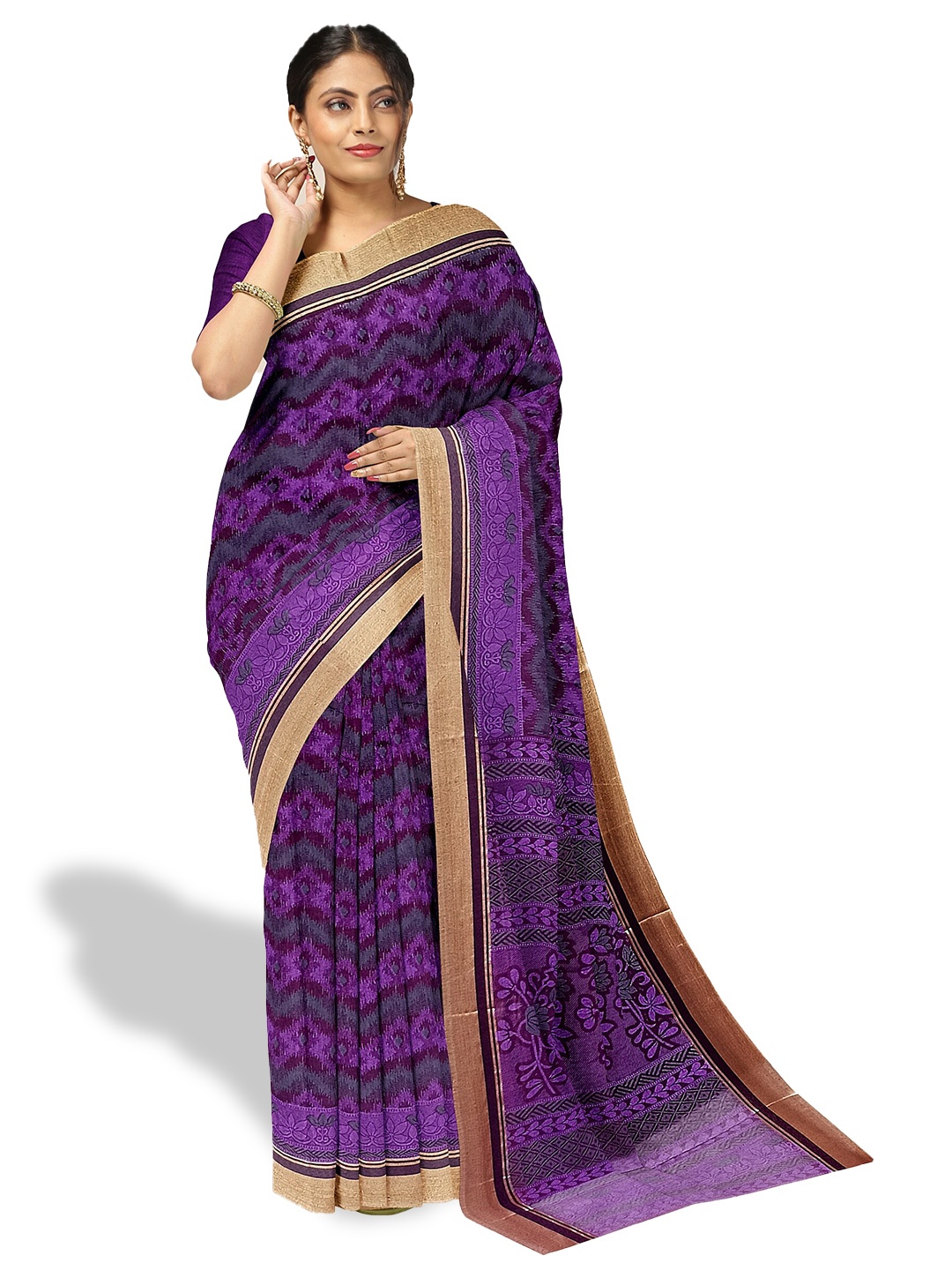 

The Chennai Silks Abstract Printed Zari Border Pure Cotton Saree, Blue