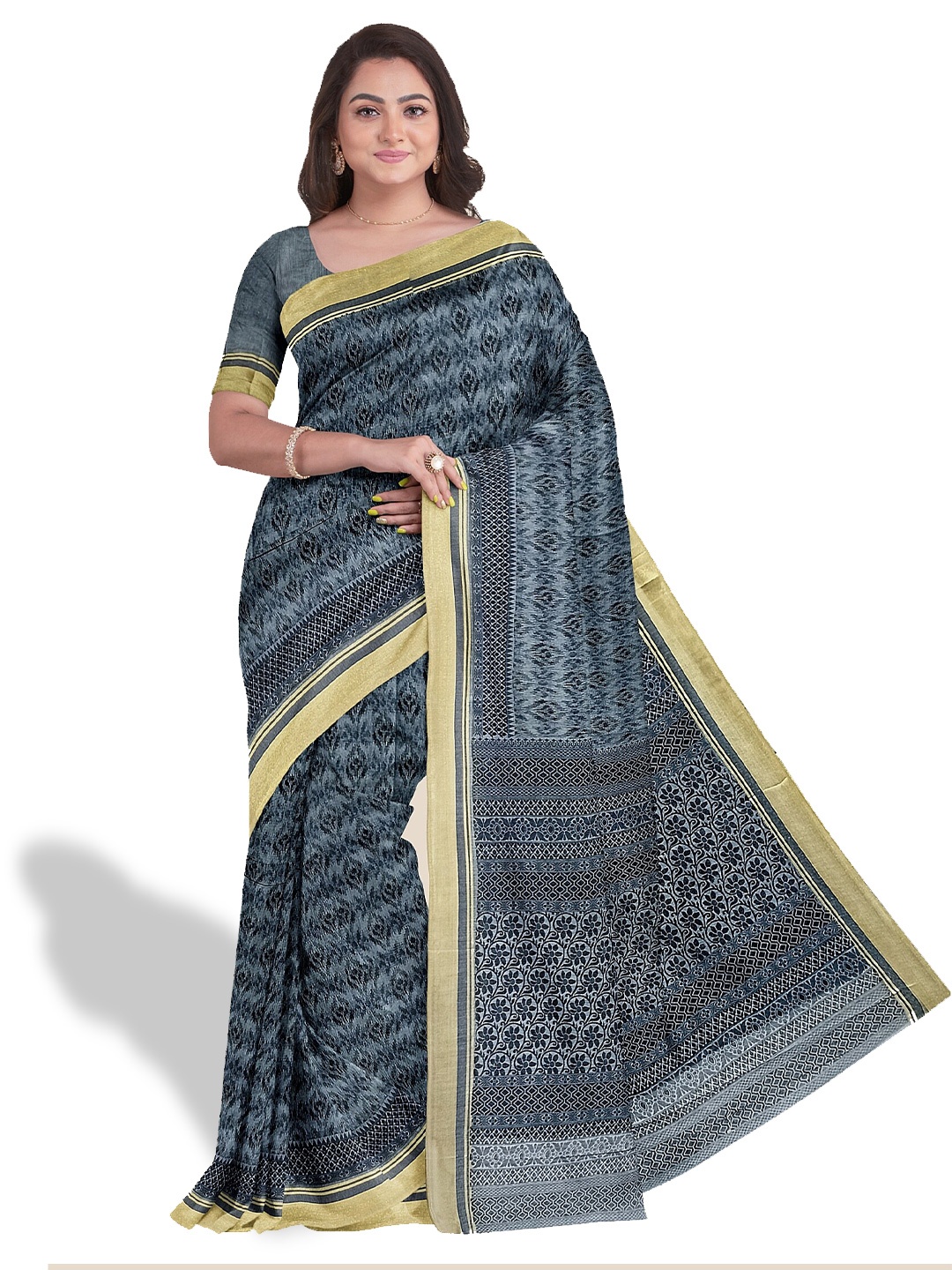 

The Chennai Silks Floral Printed Pure Cotton Saree, Blue