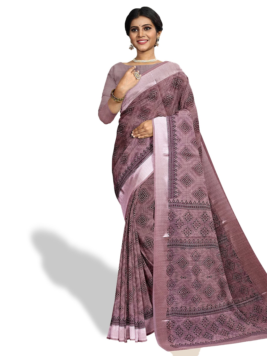 

The Chennai Silks Ethnic Motifs Printed Pure Cotton Saree, Pink