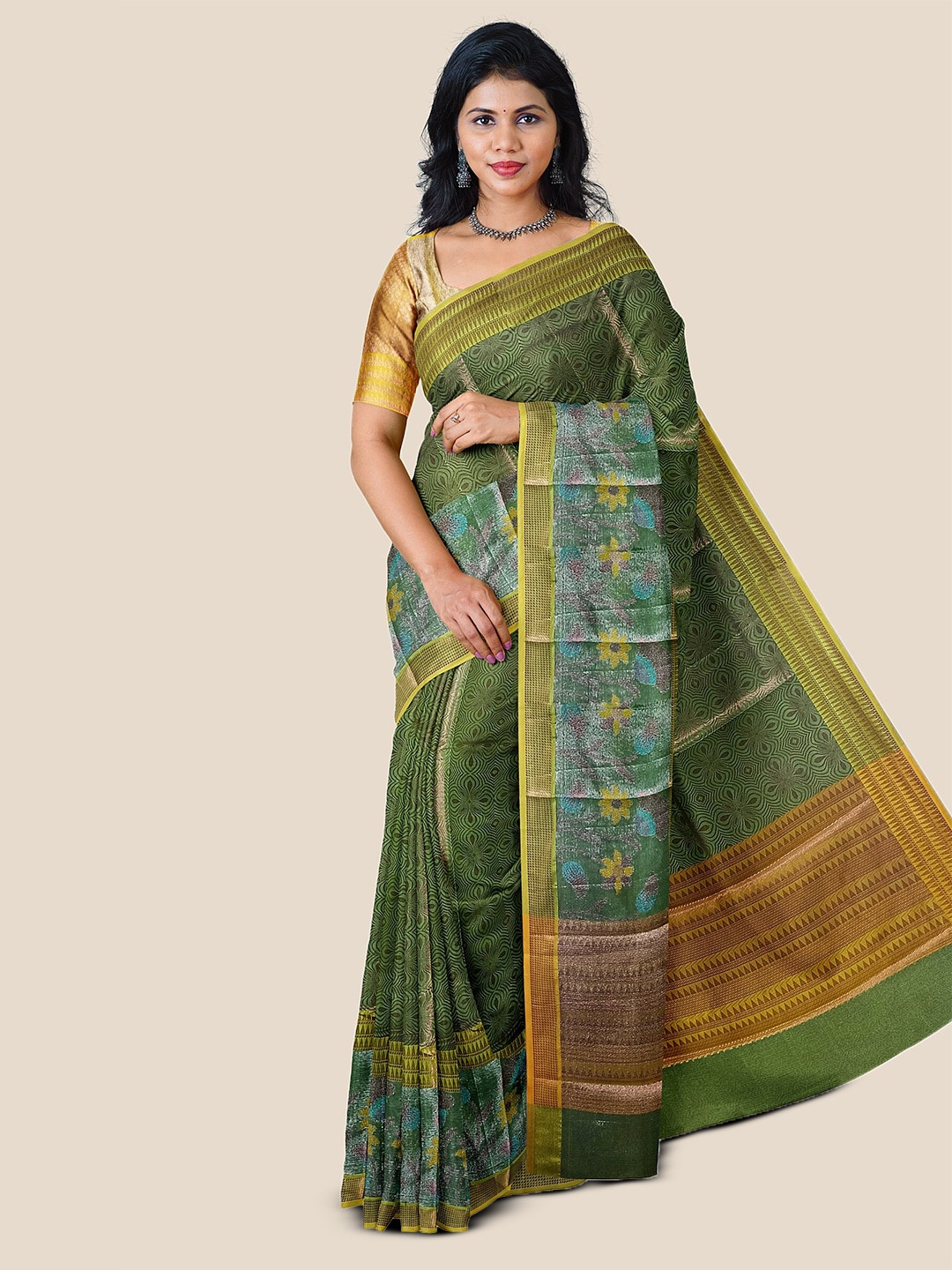 

The Chennai Silks Floral Woven Design Organza Banarasi Saree, Green