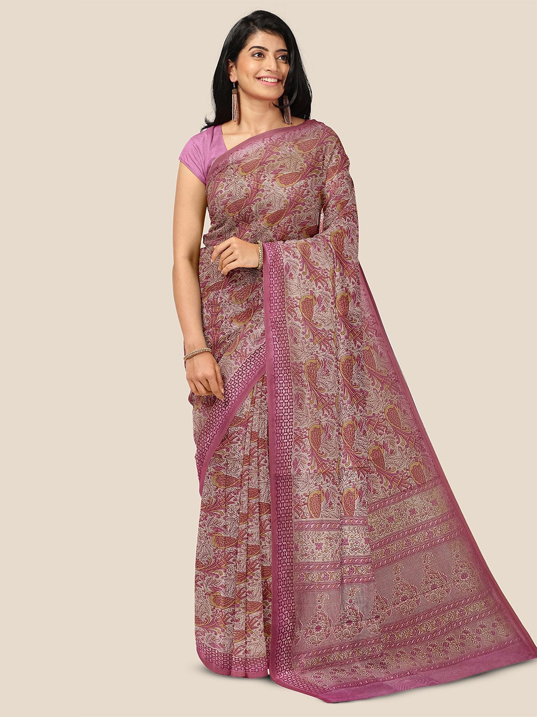 

The Chennai Silks Ethnic Pure Cotton Chanderi Saree, Beige