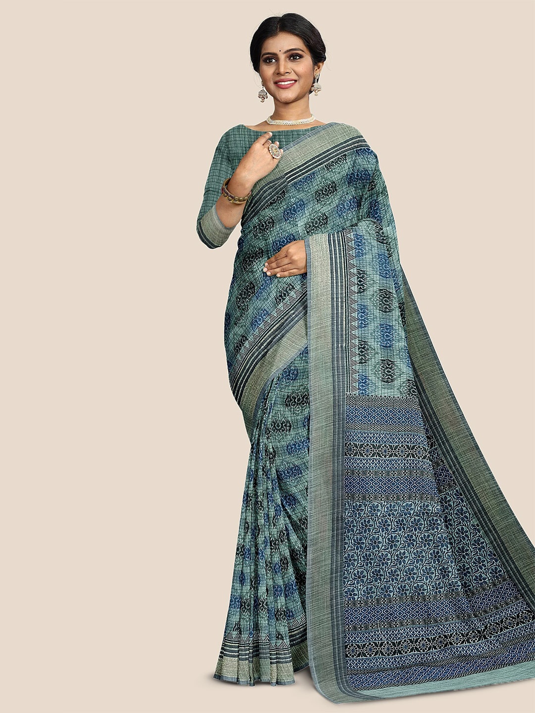 

The Chennai Silks Ethnic Motif Printed Pure Cotton Saree, Green