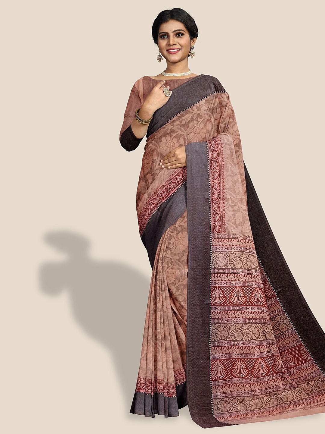 

The Chennai Silks Floral Printed Pure Cotton Saree, Peach