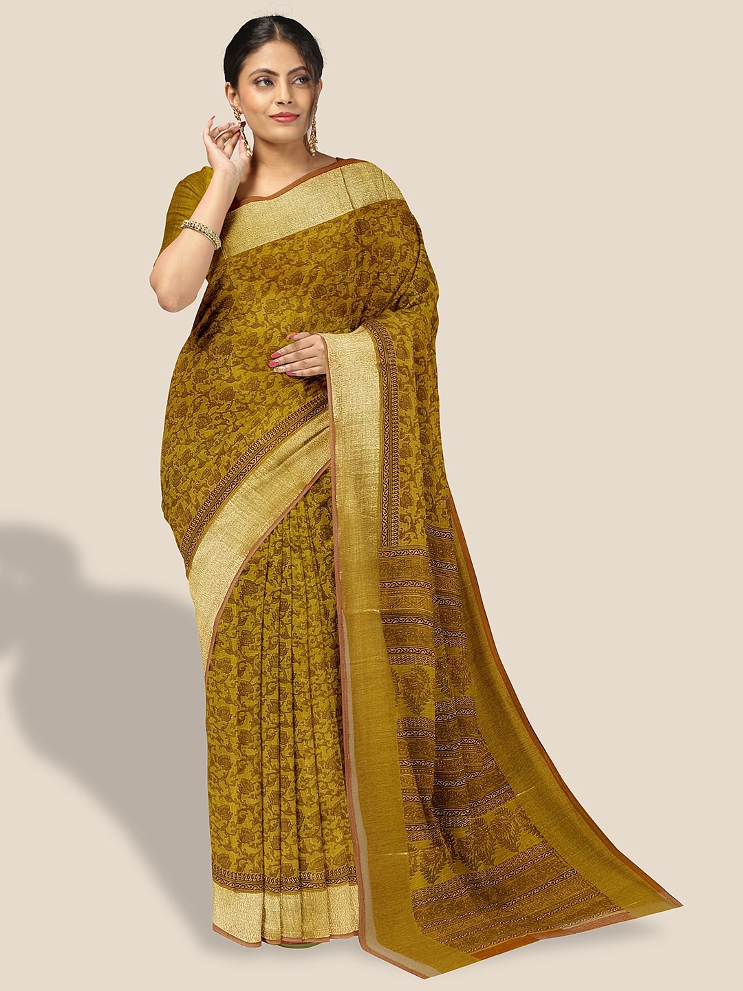 

The Chennai Silks Floral Printed Zari Pure Cotton Saree, Yellow
