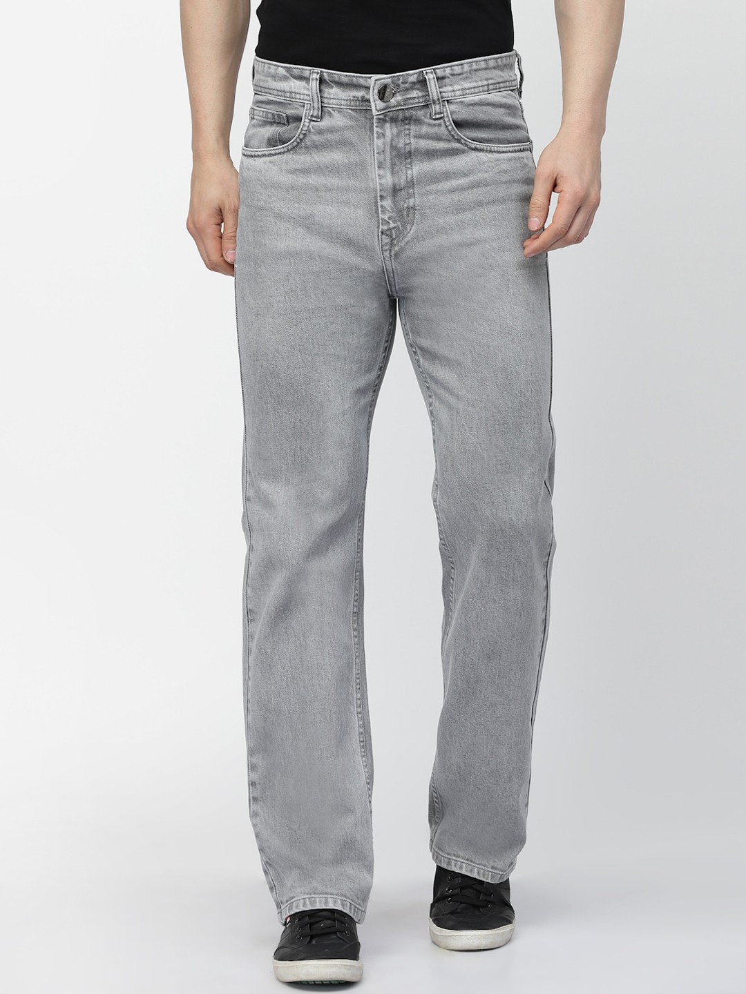

FEVER Men Loose Wide Leg High-Rise Heavy Fade Stretchable Jeans, Grey