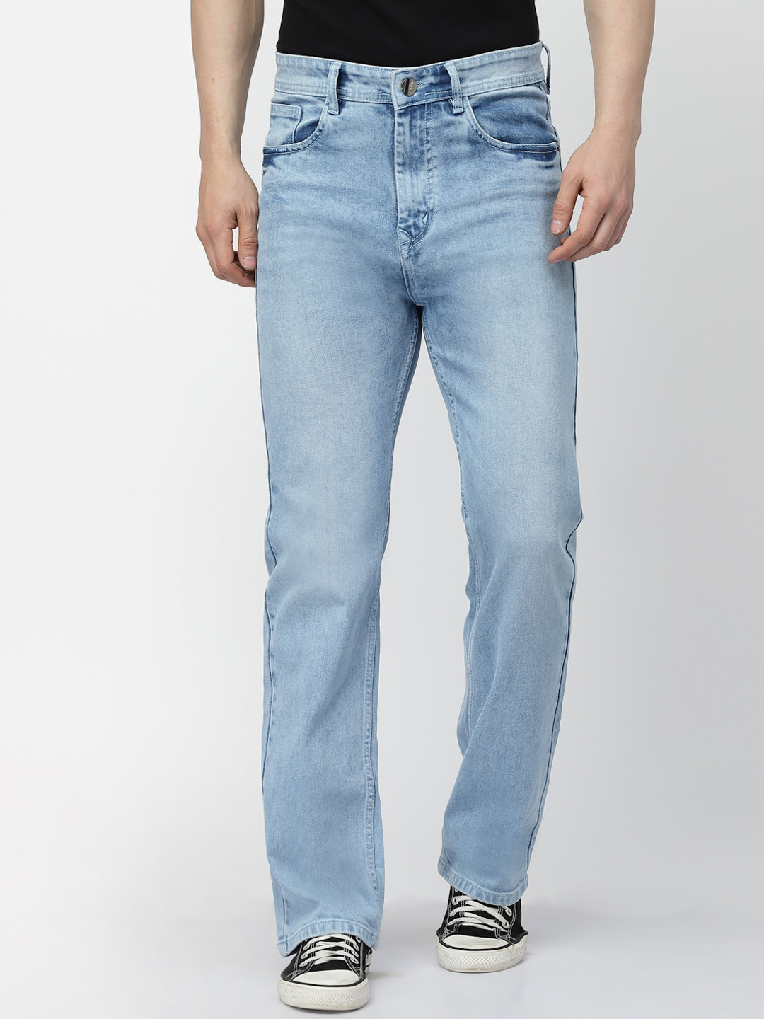 

FEVER Men Loose Wide Leg High-Rise Heavy Fade Stretchable Jeans, Blue