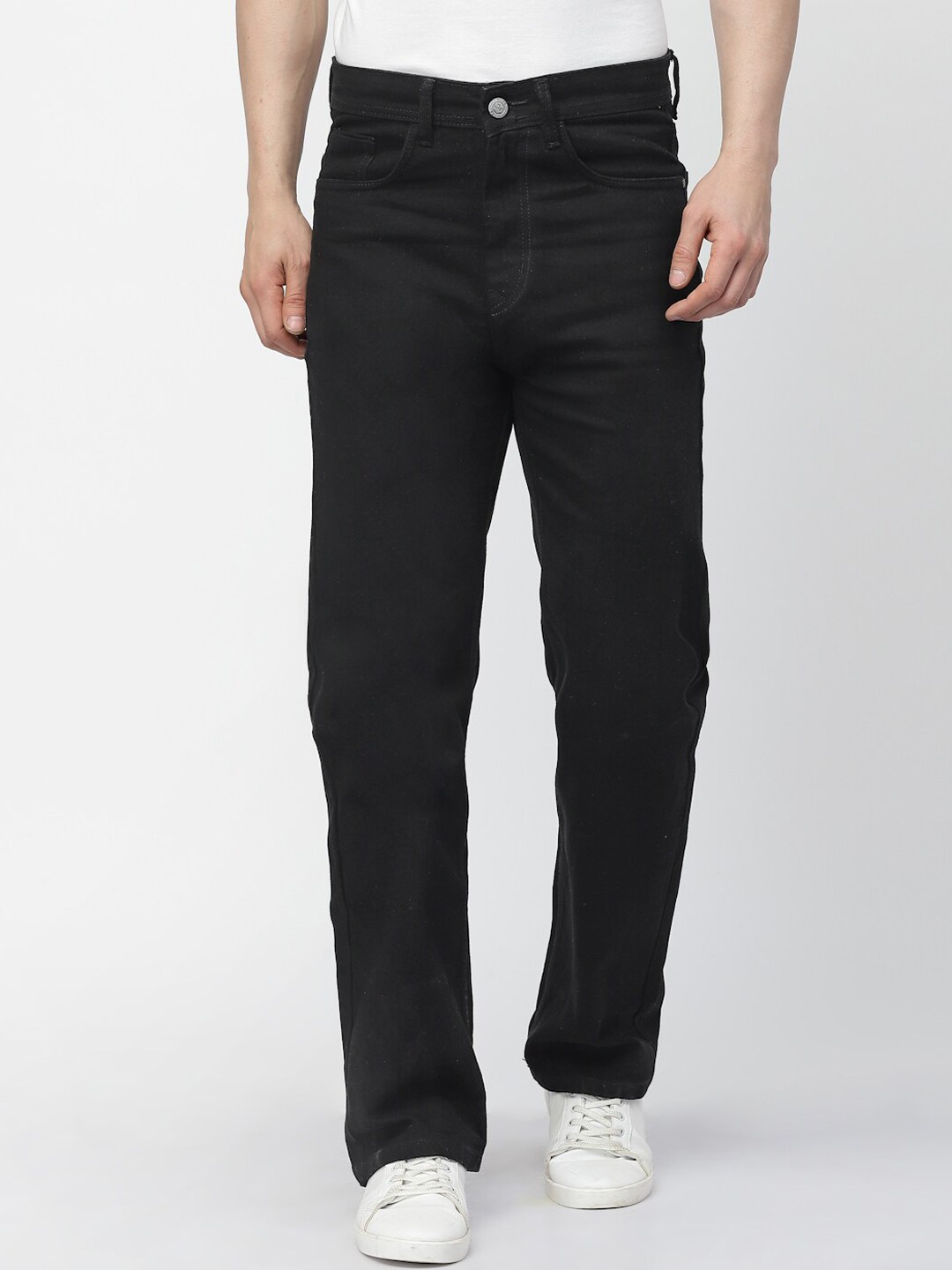 

FEVER Men Loose Wide Leg High-Rise Stretchable Jeans, Black
