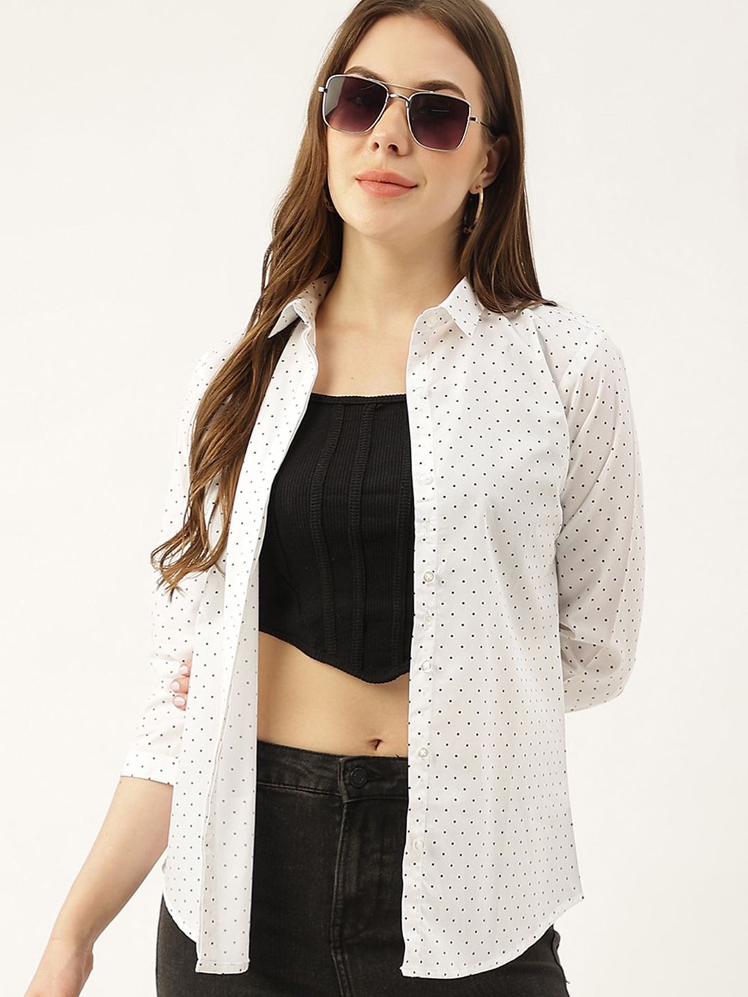 Hancock Polka Dots Printed Pure Cotton Casual Shirt, White