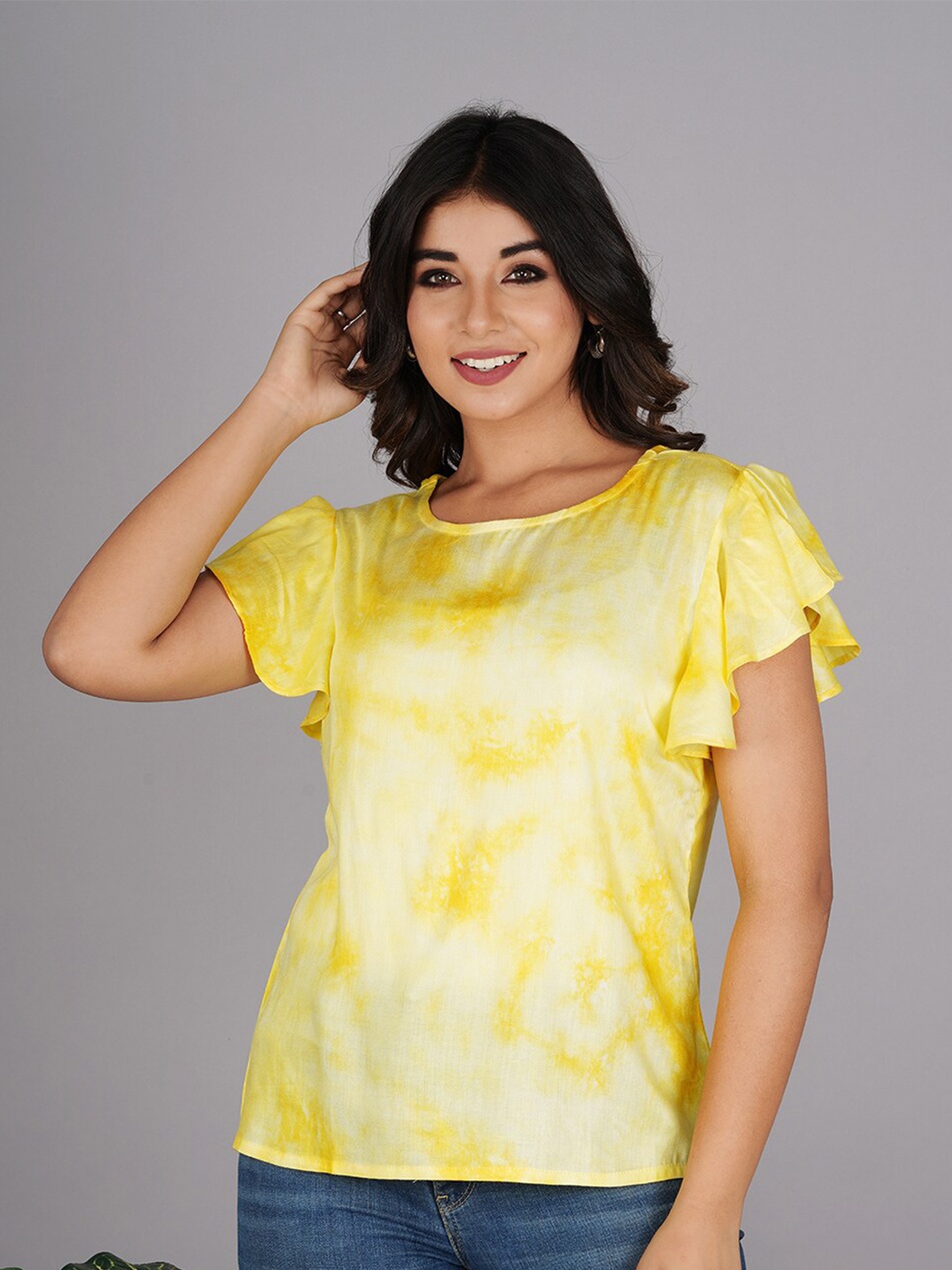 

Bachuu Tie and Dye Flared Sleeves Regular Top, Yellow