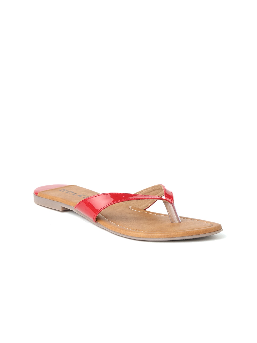 

SOLES Women Colourblocked Open Toe Flats, Red