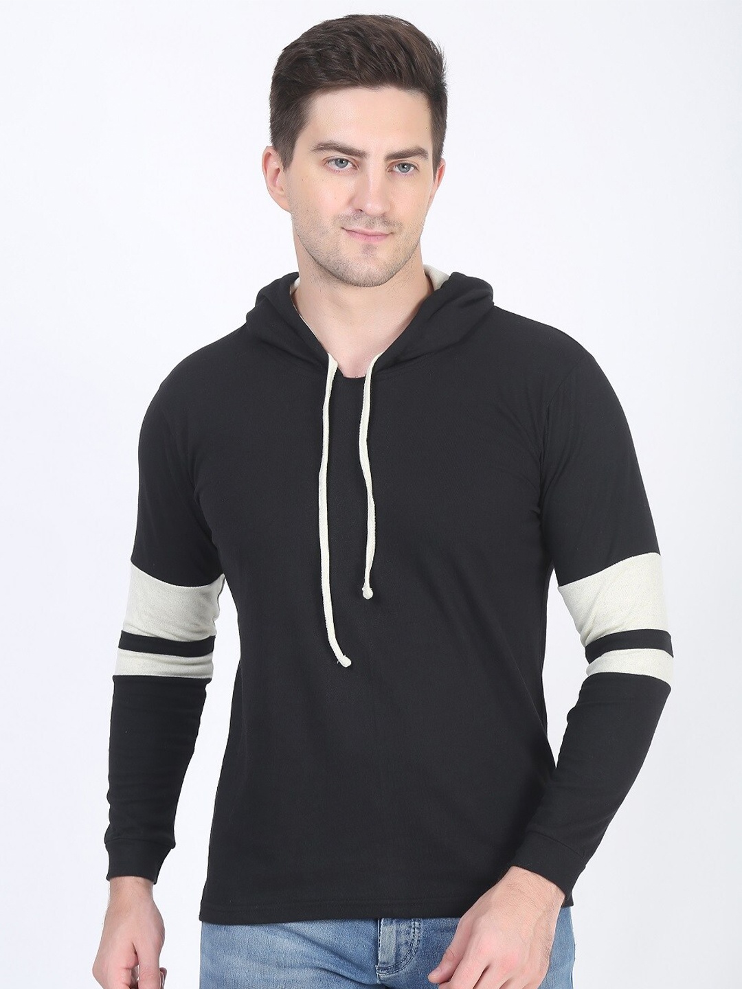 

DIAZ Colourblocked Hooded Cotton T-shirt, Black