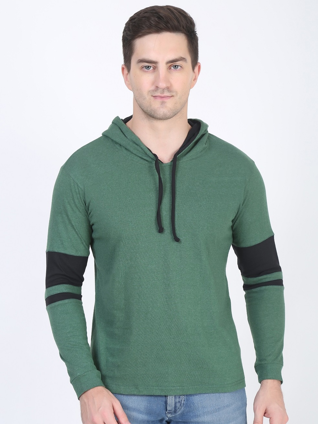 

DIAZ Colourblocked Hooded Cotton T-shirt, Green