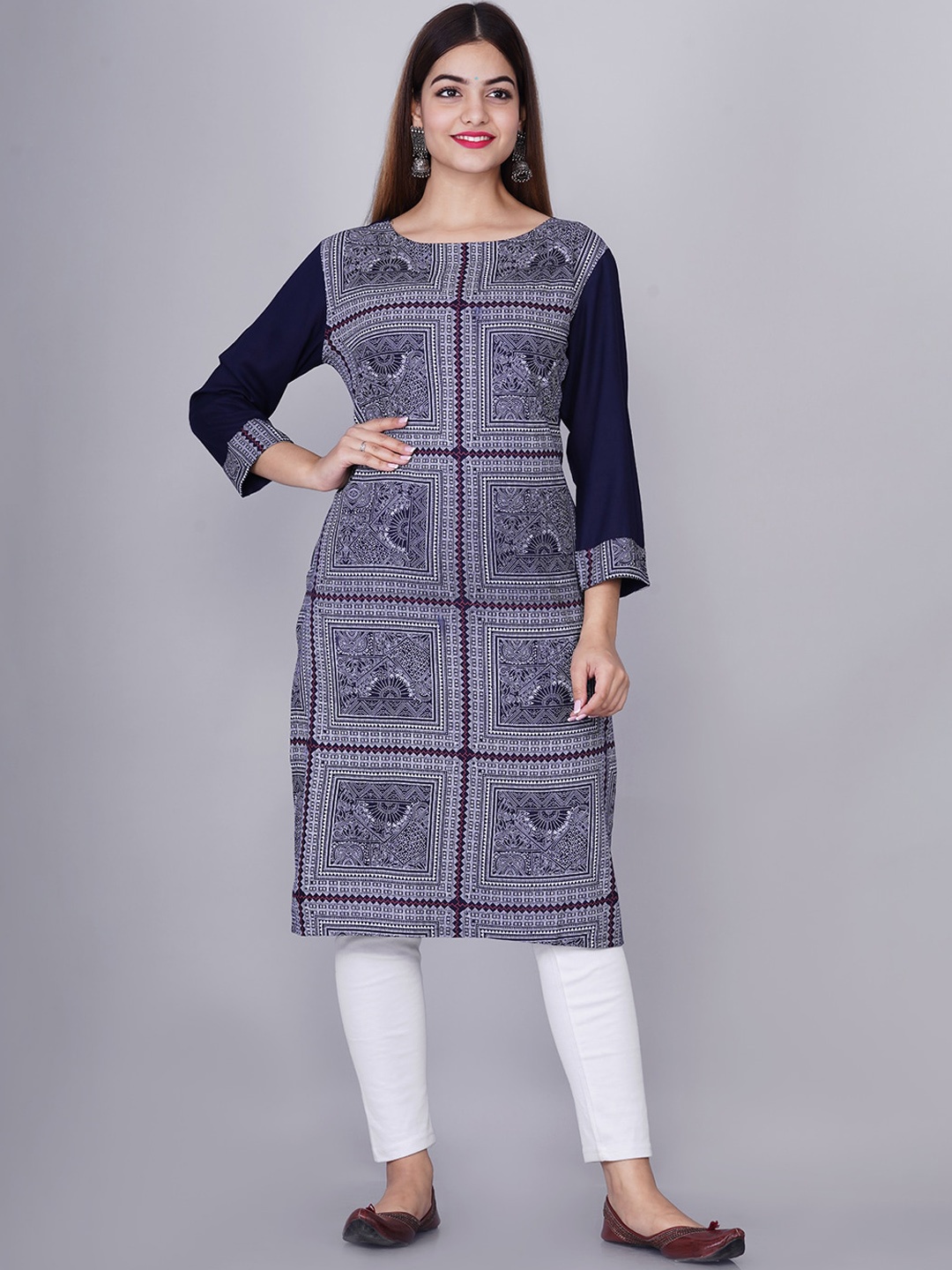 

Bachuu Ethnic Motifs Printed Kurta, Navy blue