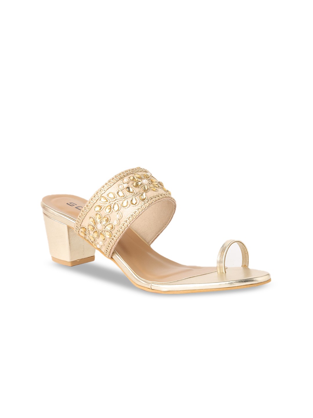 

SOLES Embellished One Toe Block Heels, Gold