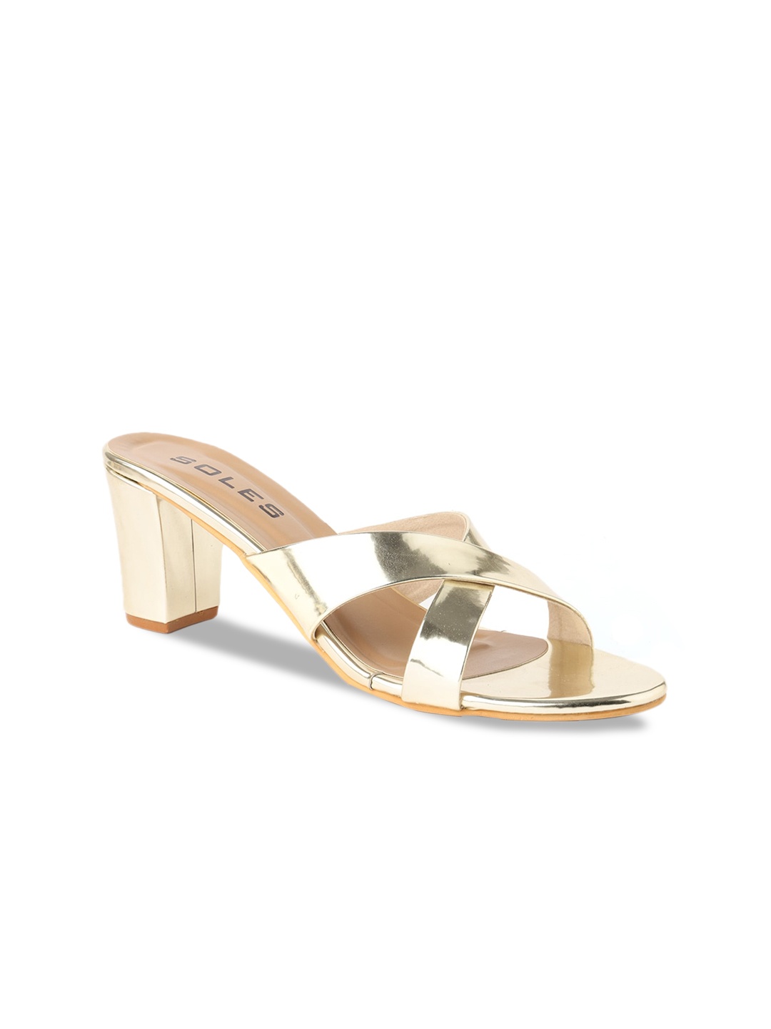 

SOLES Open Toe Block Heels, Gold