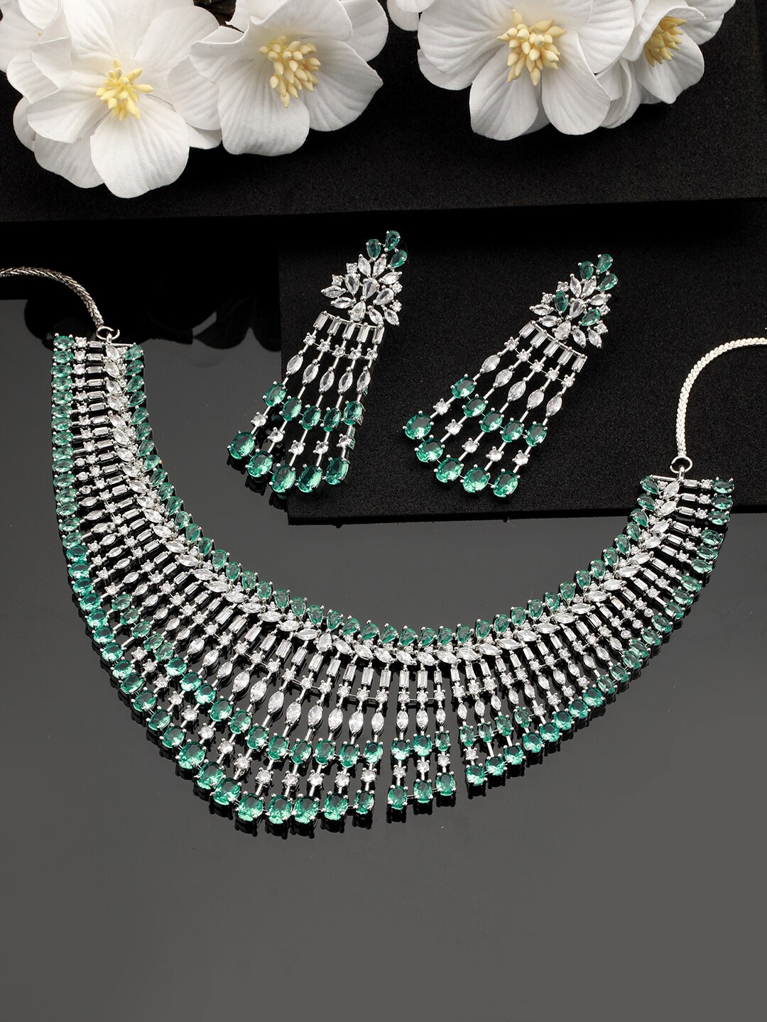 

Jazz and Sizzle Silver-Plated AD Stone-Studded Layered Jewellery Set