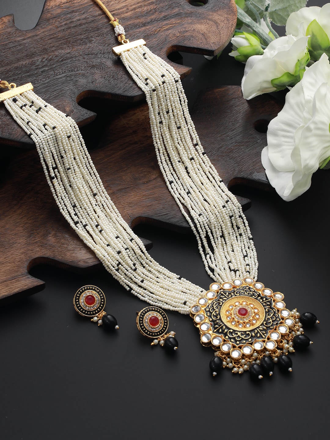 

Jazz and Sizzle Gold-Plated Stone-Studded & Beaded Meenakari Jewellery Set