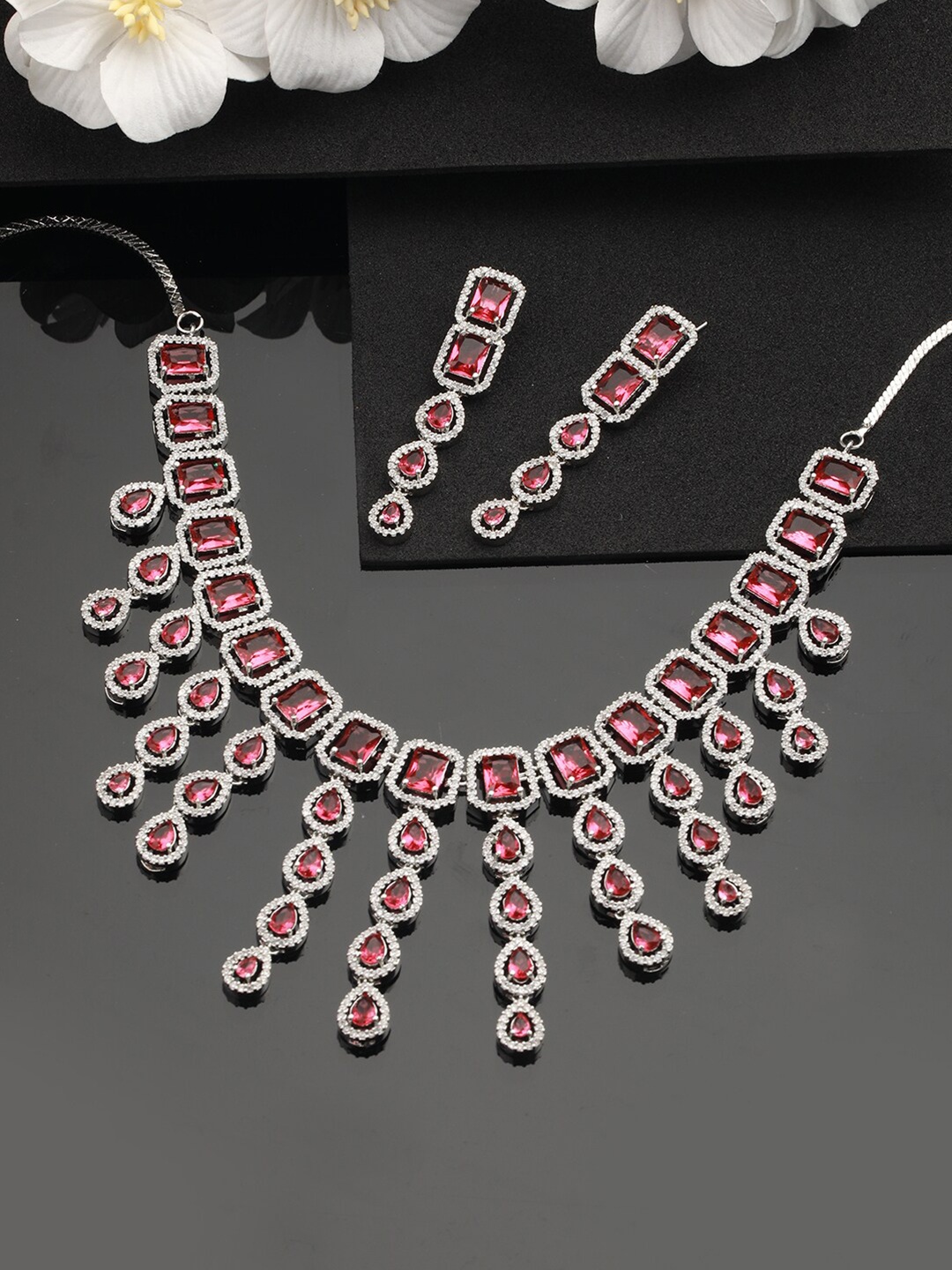 

Jazz and Sizzle Silver-Plated CZ Stone-Studded Jewellery Set