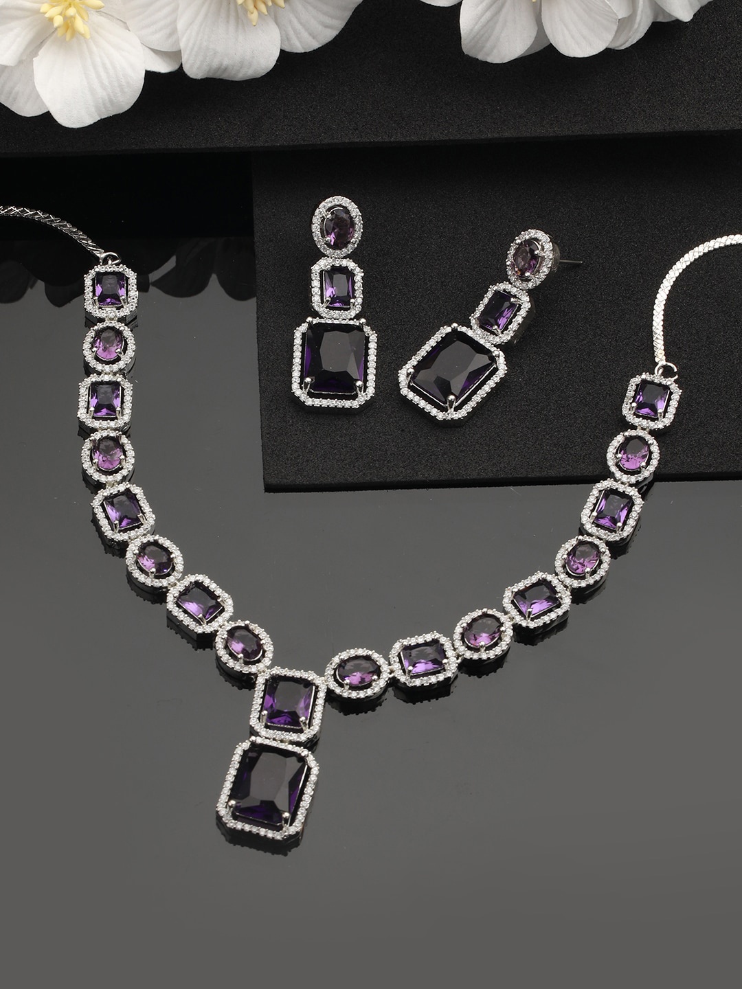 

Jazz and Sizzle Silver-Plated AD Stone-Studded Jewellery Set