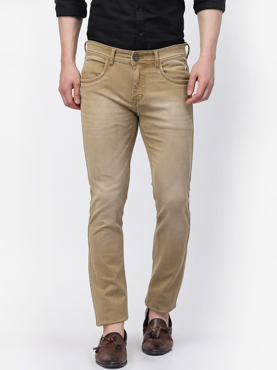 

TNG Men Slim Fit Mid-Rise Light Fade Stretchable Cotton Jeans, Khaki