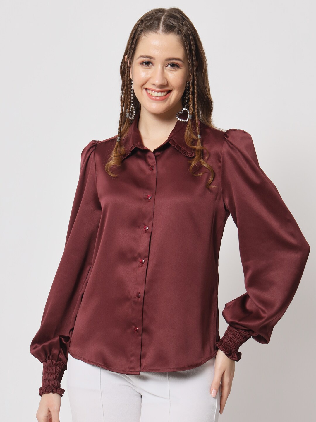 

angloindu Classic Satin Casual Shirt, Burgundy