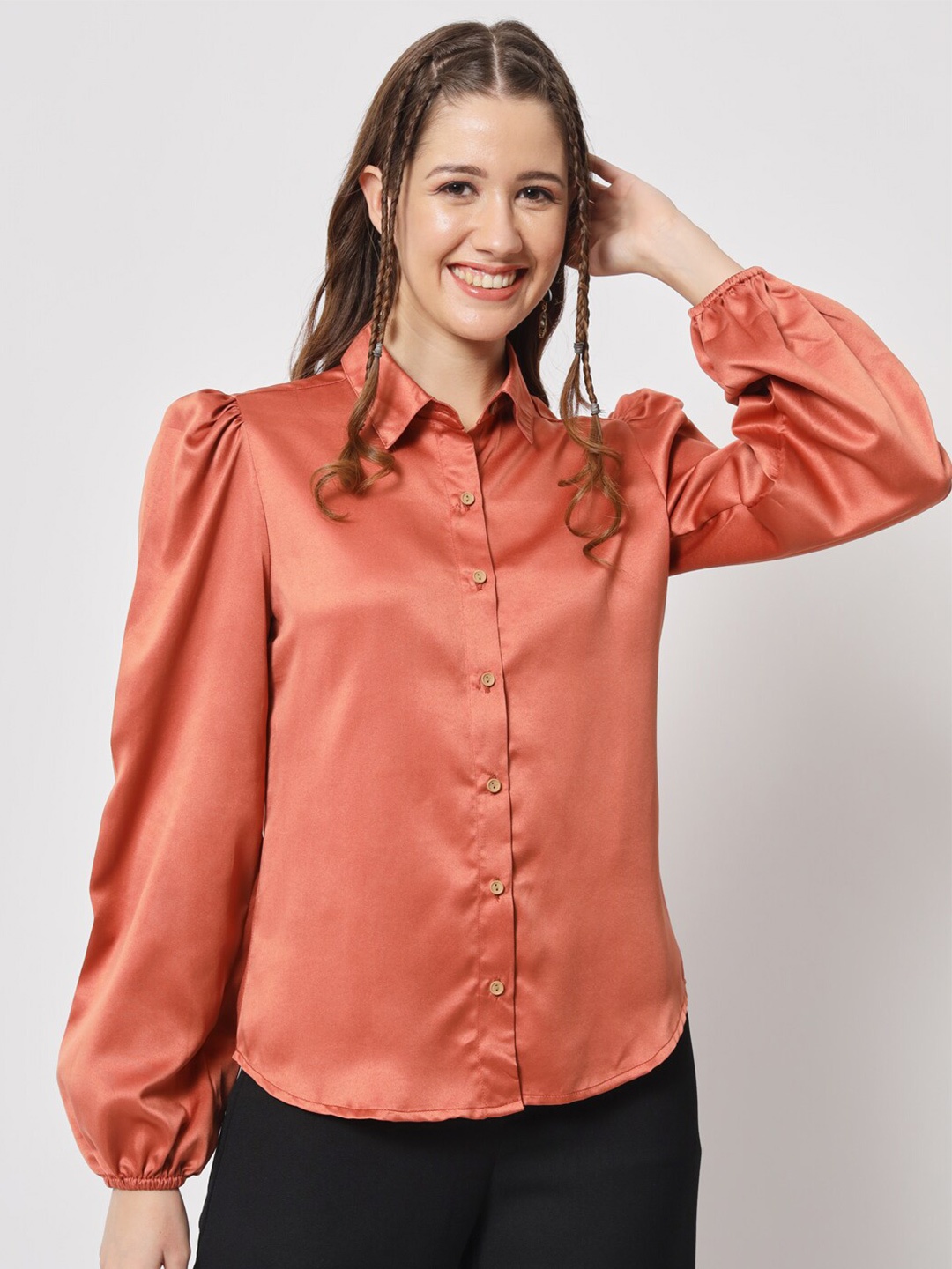 

angloindu Classic Satin Casual Shirt, Copper