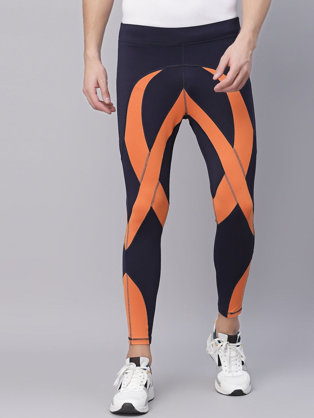 

JUMP USA Men Colourblocked Antimicrobial Ankle-Length Tight, Navy blue