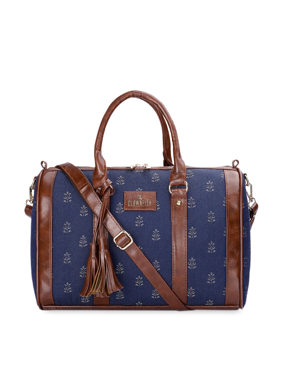 

THE CLOWNFISH Lorna Ethnic Motifs Printed Oversized Structured Handheld Bag With Tasselled, Blue