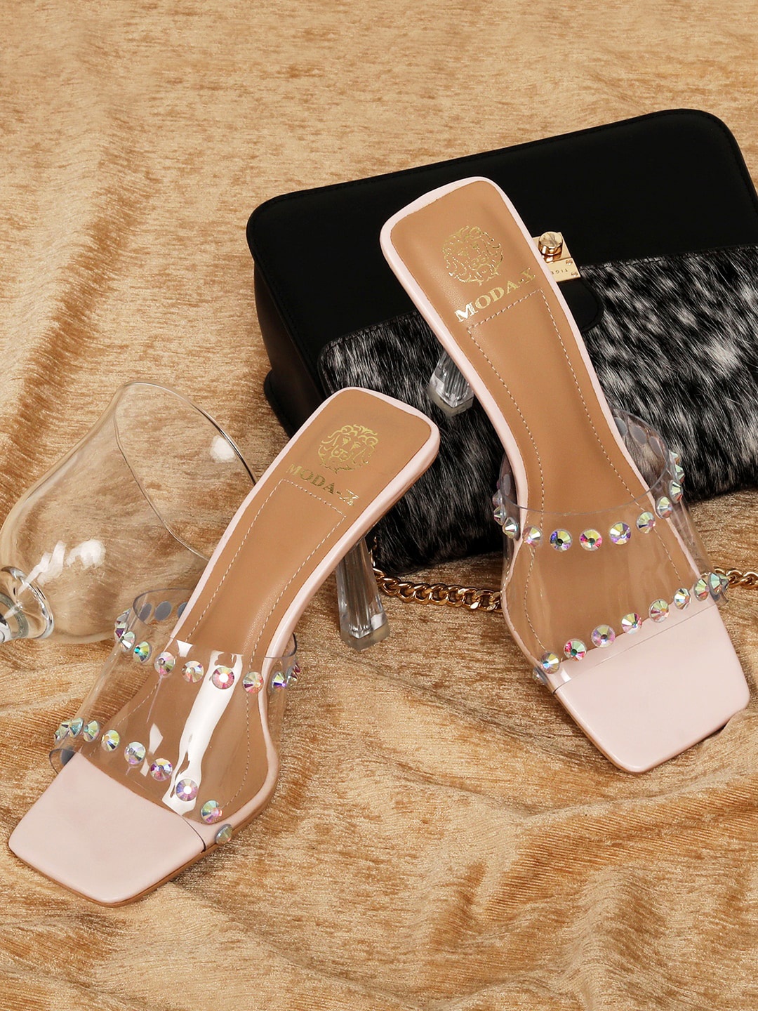 

MODA-X Embellished Open Toe Slim Heels, Pink