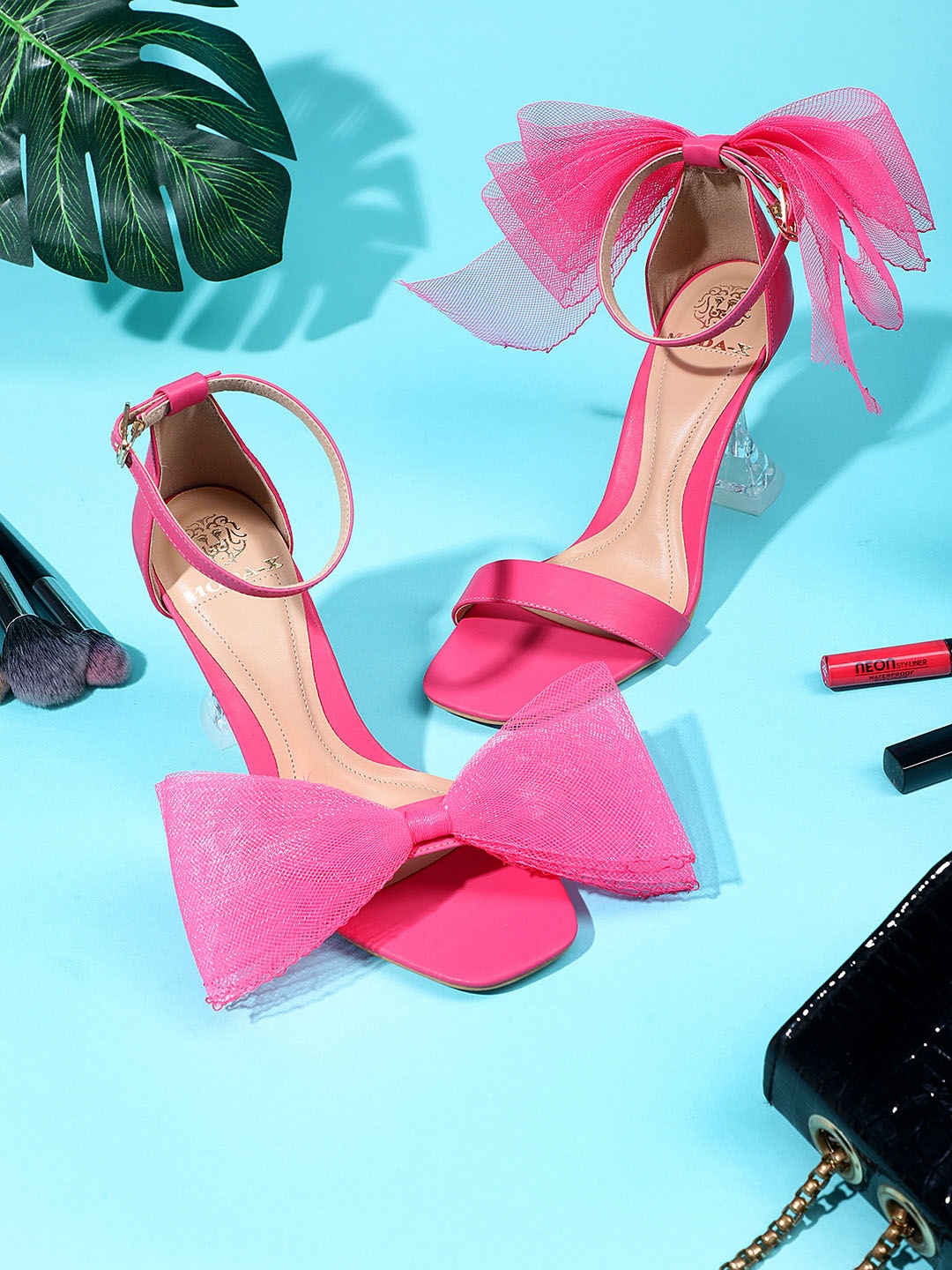 

MODA-X Embellished Party Open Toe Block Heels With Bows, Pink
