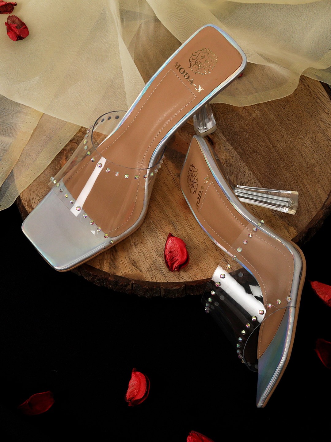 

MODA-X Embellished Open Toe Slim Heels, Silver