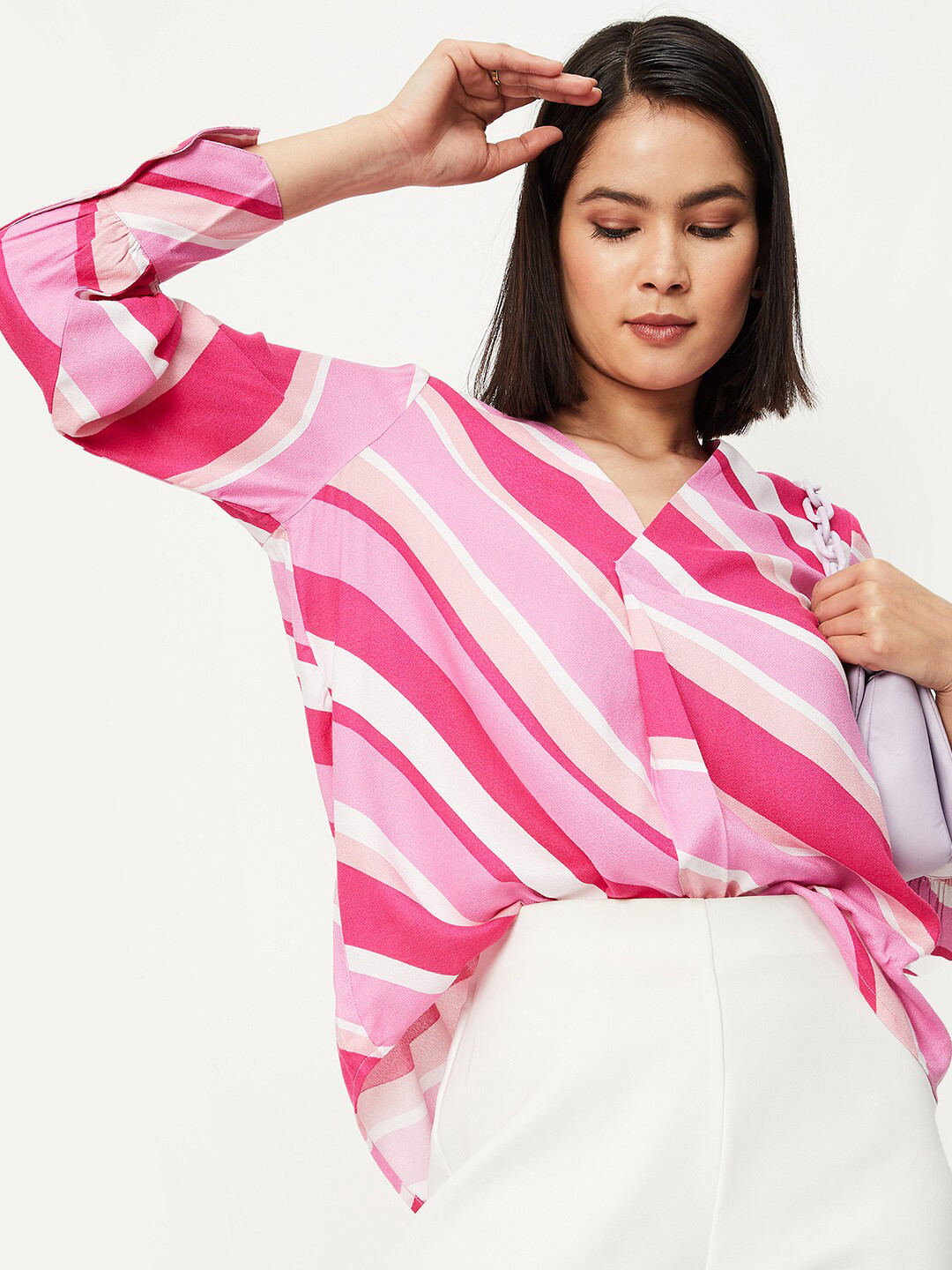 

max V-Neck Striped Shirt Style Top, Pink