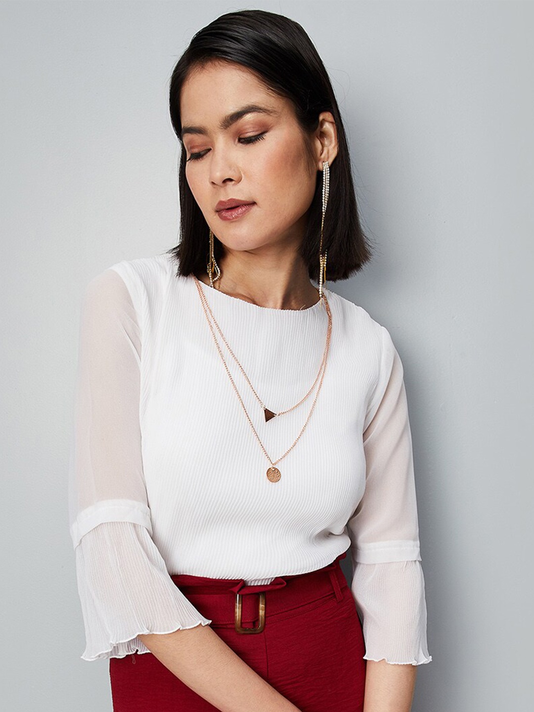 

max Round Neck Bell Sleeves Top, White