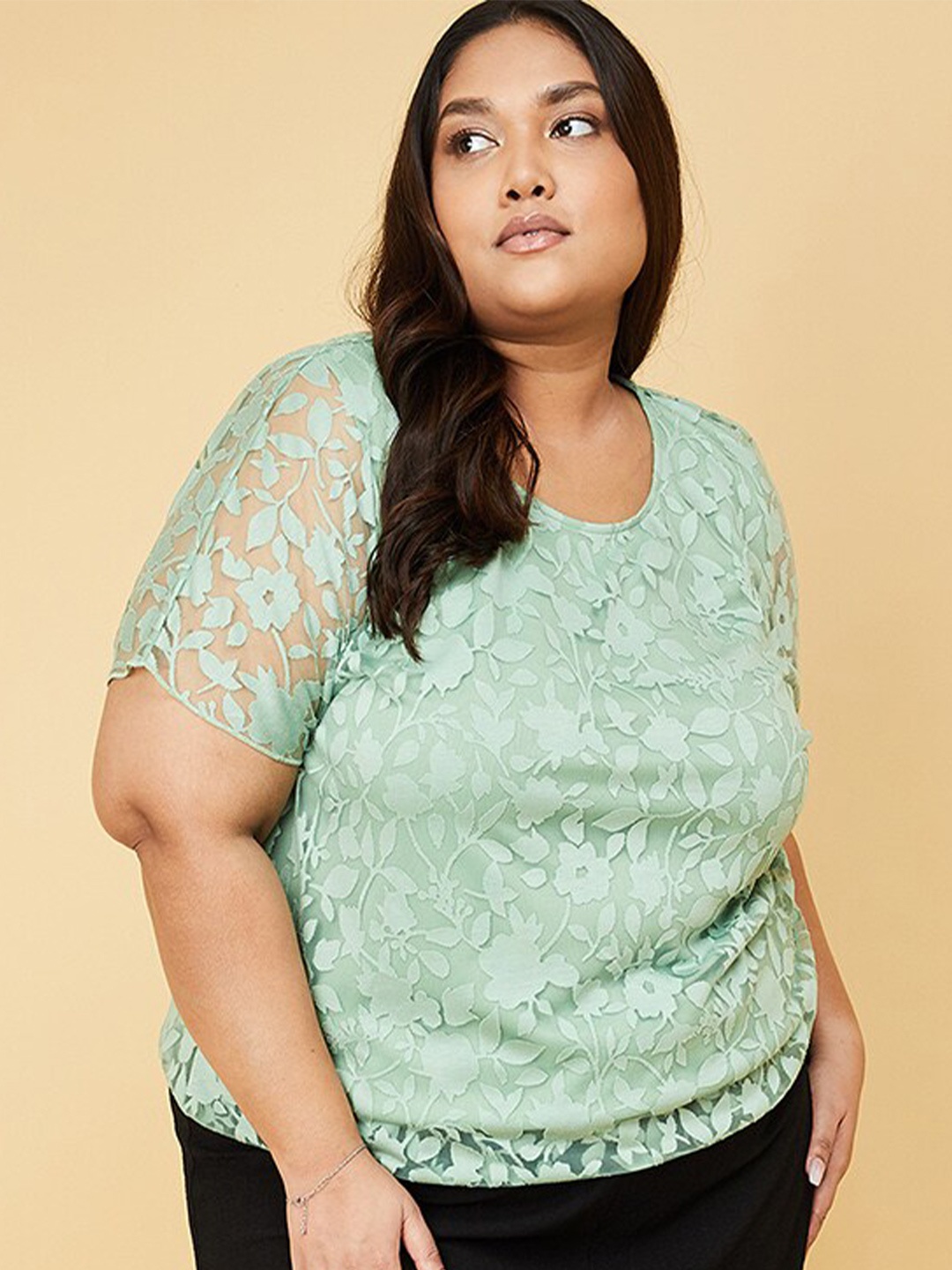 

max Green Floral Print Top