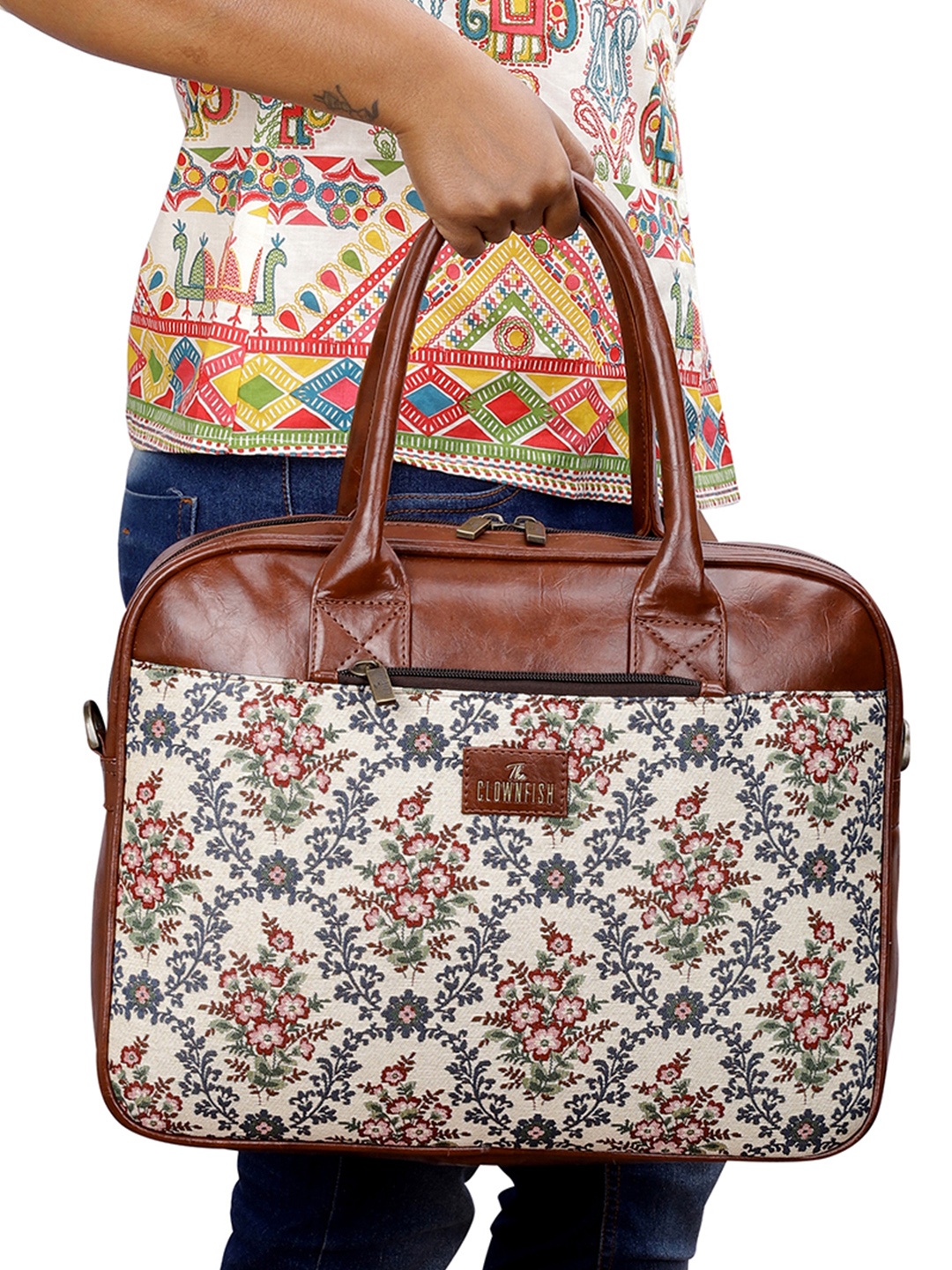 

THE CLOWNFISH Deborah Floral Printed Laptop Bag, Pink