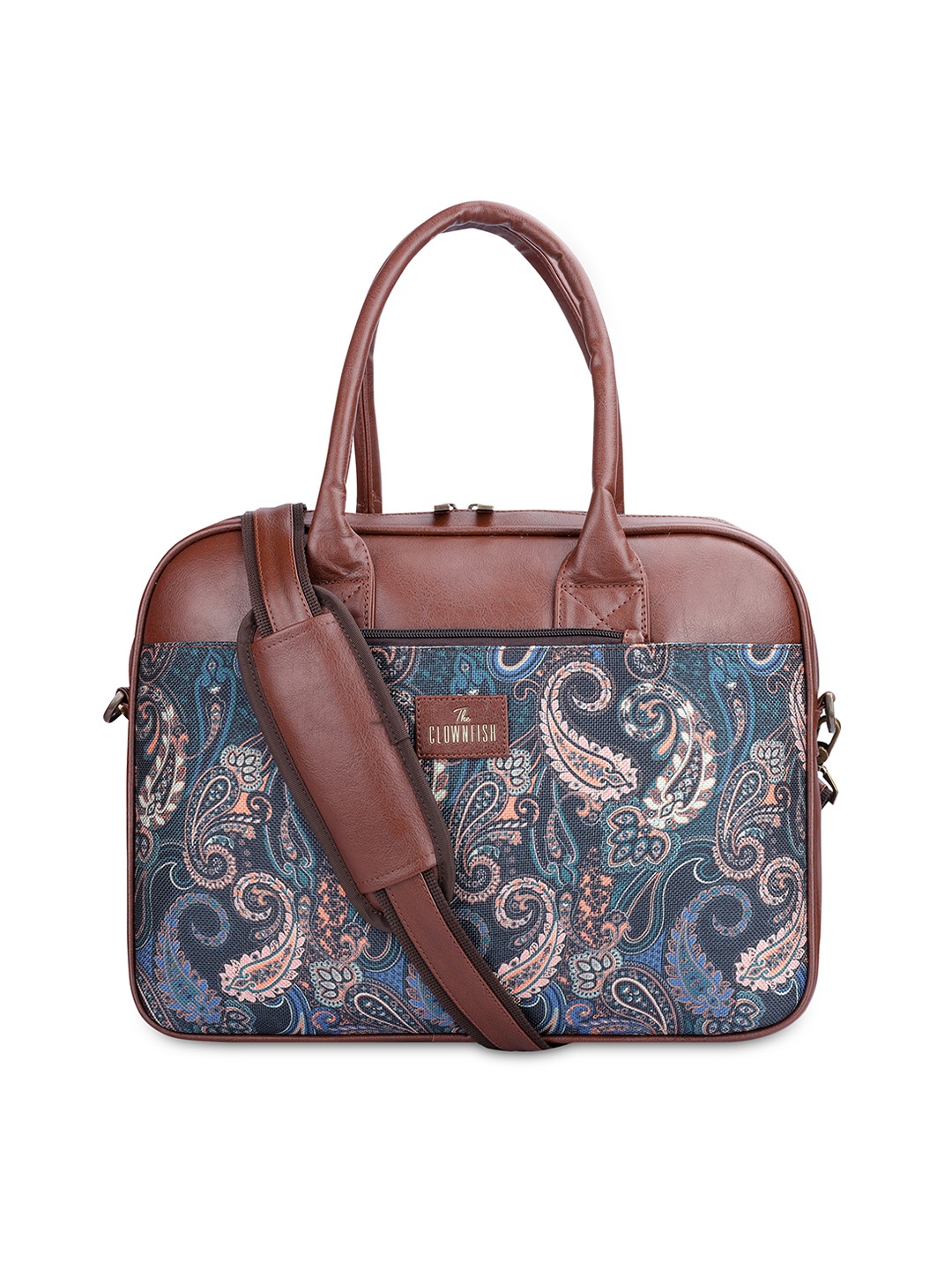 

THE CLOWNFISH Ethnic Motifs Paisley Printed Jute Laptop Bag, Navy blue