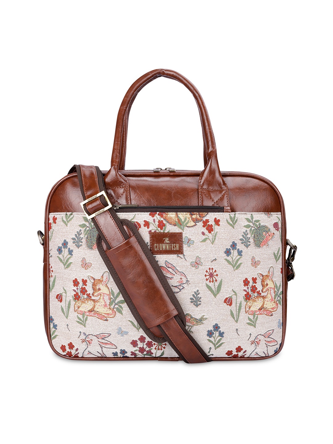 

THE CLOWNFISH Deborah Floral Printed Tapestry Fabric Laptop Bag, White