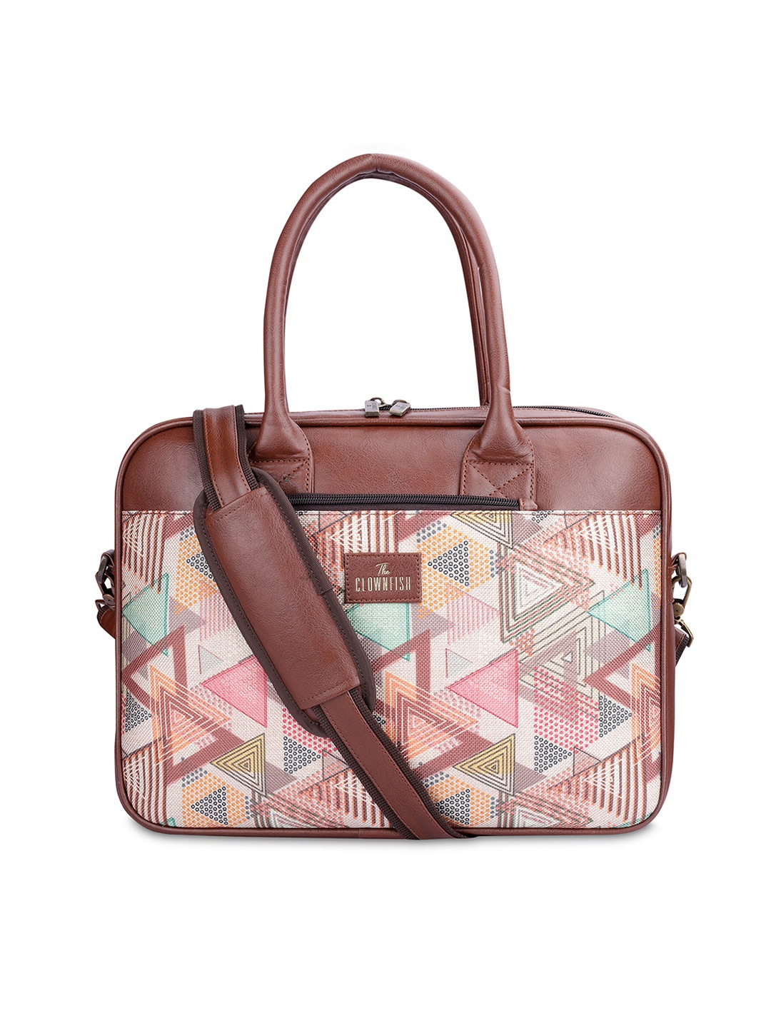 

THE CLOWNFISH Deborah Geometric Printed Jute Laptop Bag, Beige