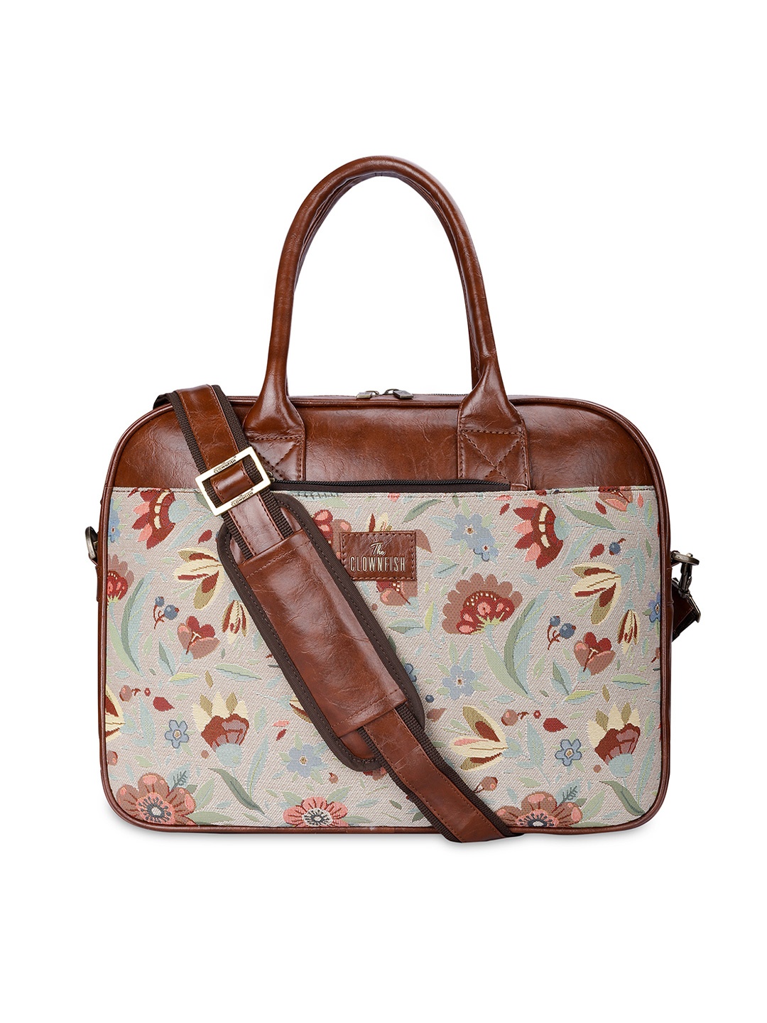 

THE CLOWNFISH Deborah Floral Printed Jute Laptop Bag, Grey