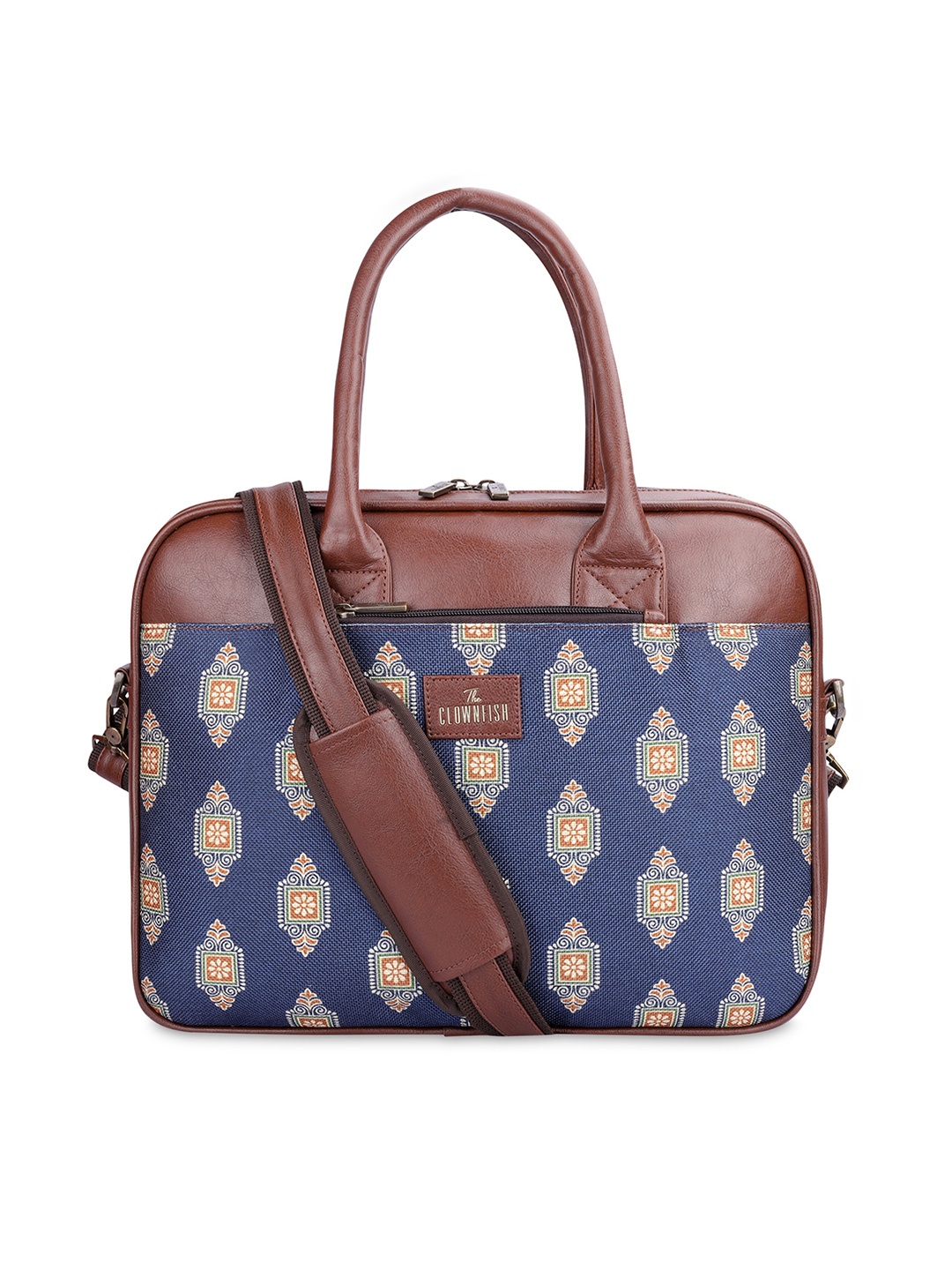 

THE CLOWNFISH Deborah Printed Jute Laptop Bag, Navy blue