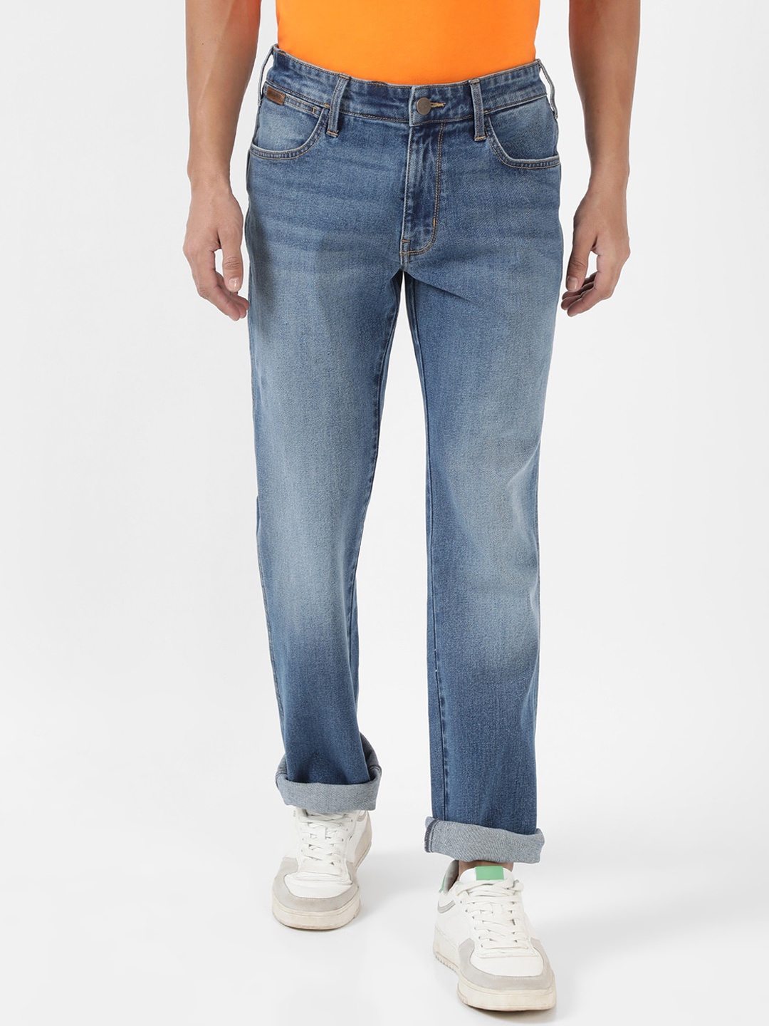 

Wrangler Men Millard Mid-Rise Heavy Fade Stretchable Cotton Jeans, Blue