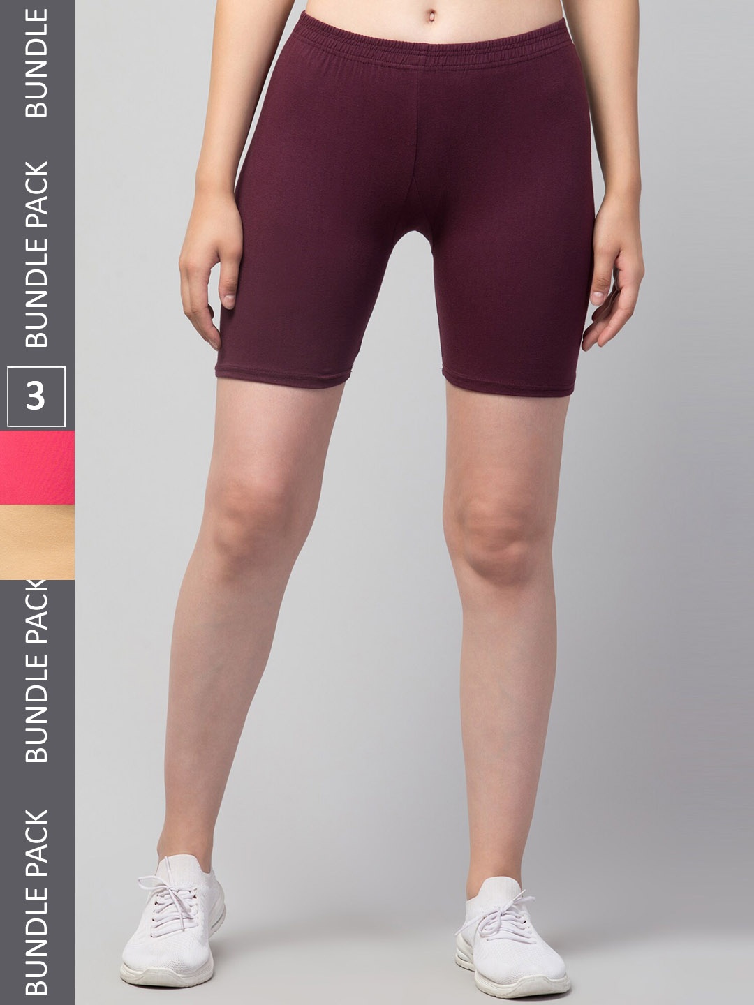 

Apraa & Parma Women Pack Of 3 Skinny Fit Pure Cotton Cycling Shorts, Beige
