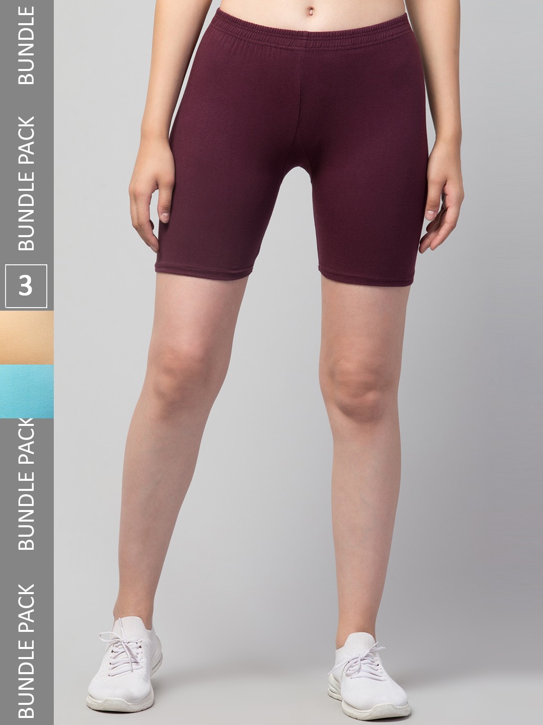 

Apraa & Parma Women Pack Of 3 Skinny Fit Pure Cotton Cycling Shorts, Beige