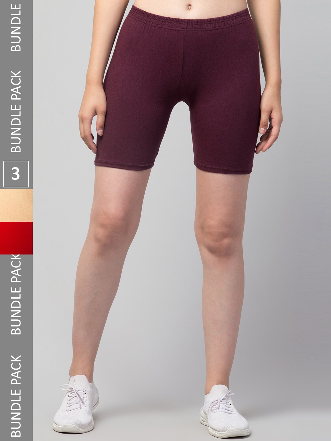 

Apraa & Parma Women Pack Of 3 Cotton Skinny Fit Cycling Shorts, Beige