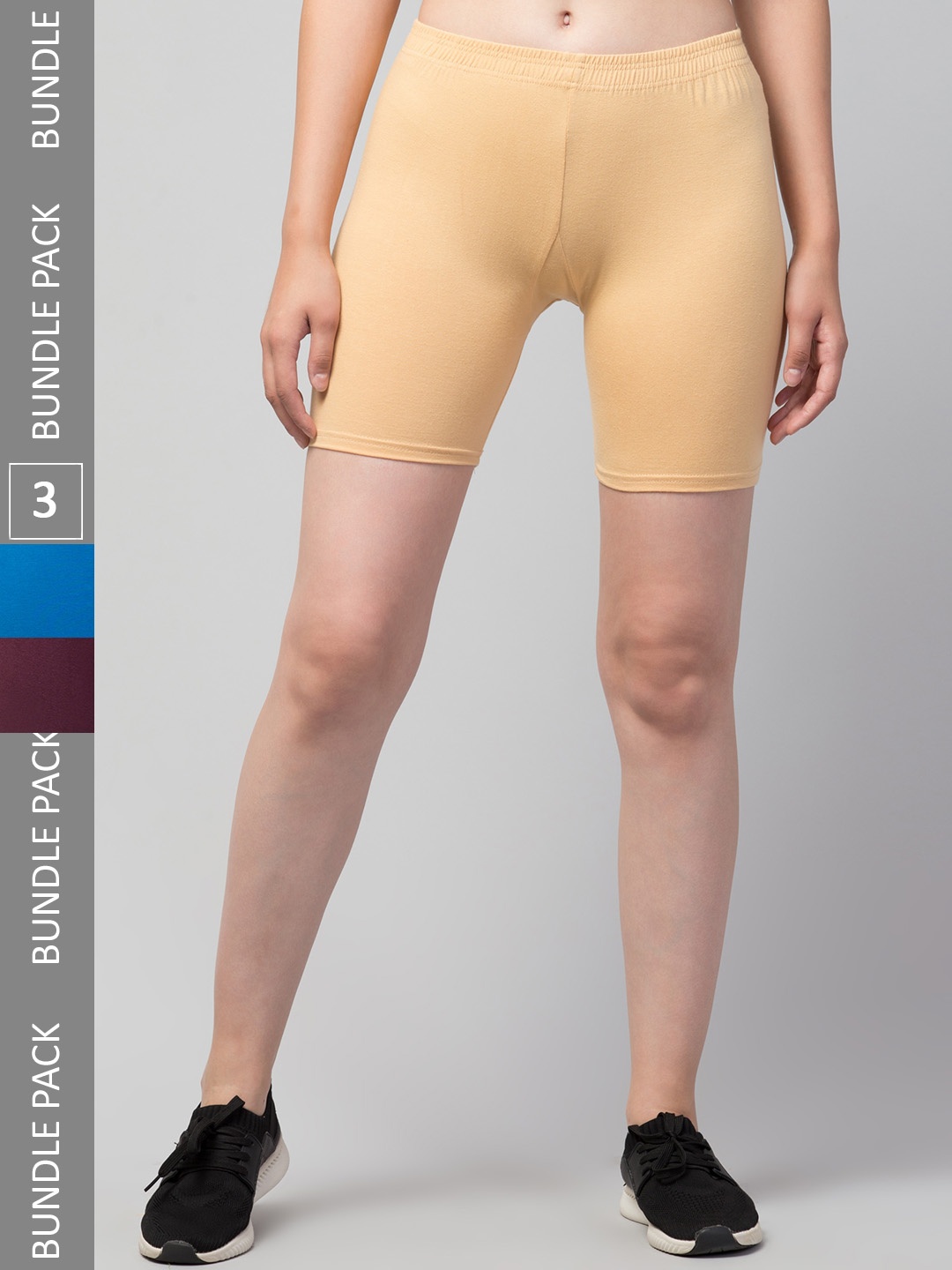 

Apraa & Parma Women Pack Of 3 Skinny Fit Cycling Shorts, Beige
