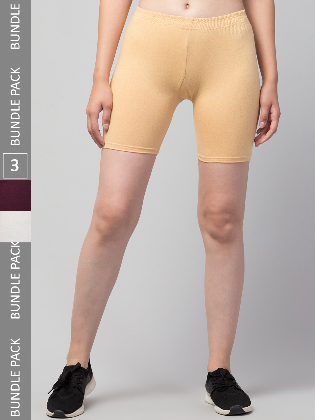 

Apraa & Parma Women Pack Of 3 Skinny Fit Pure Cotton Cycling Shorts, Beige