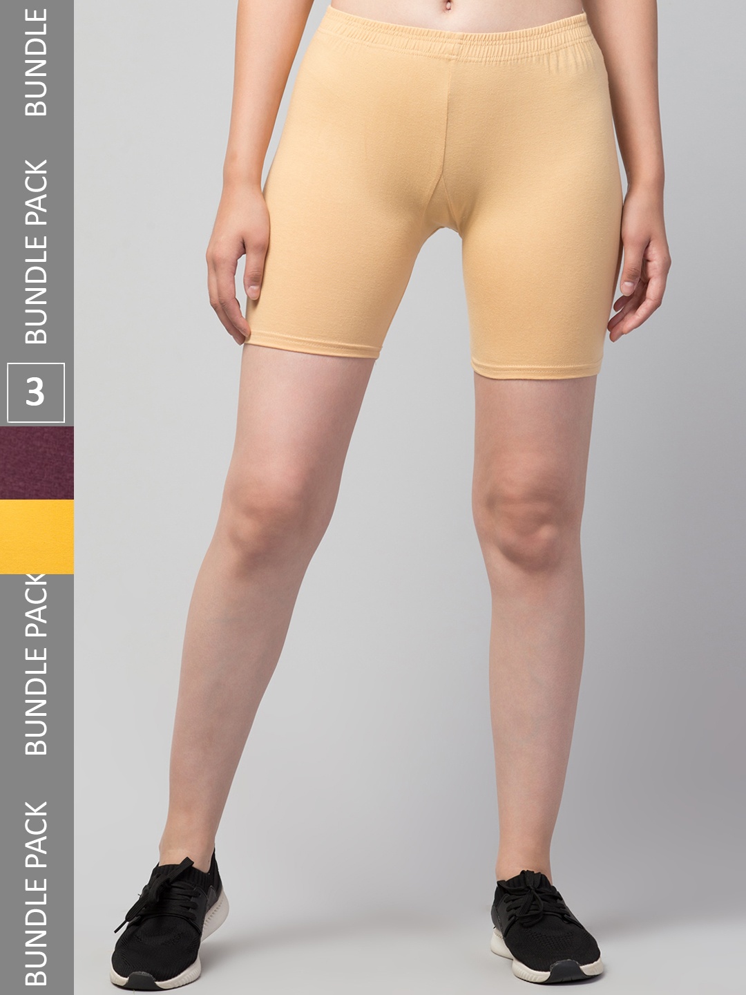 

Apraa & Parma Women Pack Of 3 Skinny Fit Cycling Shorts, Beige